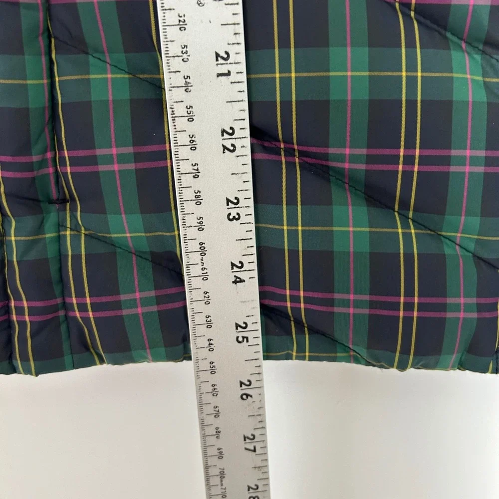 New Talbots Puffer Vest Womens‎ M Green Plaid Down Filled Moc neck Tartan Preppy